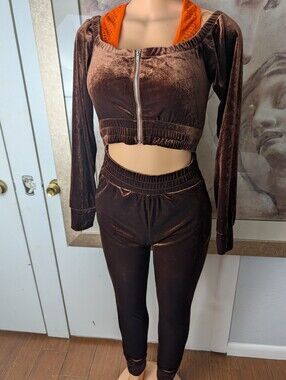 Obsessed Boutique velour chocolate brown Jumpsuit Size M
